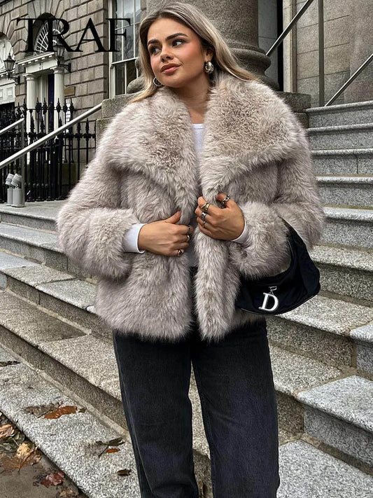 FauxChic Cropped Faux Fur Jacket