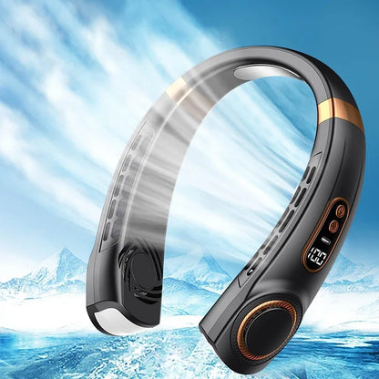 AeroGlow™ Leafless Neck Fan – USB Rechargeable, Silent Cooling with LED Display & 5-Speed Breeze Control