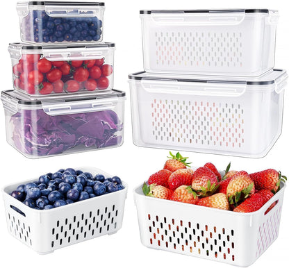 FreshLock™ 5-Piece Fruit & Produce Saver Set – Leakproof Fridge Storage with Built-In Colanders