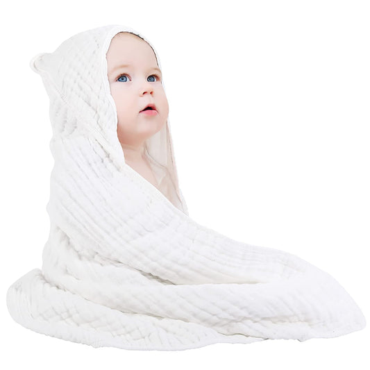 SnuggleNest Muslin Hooded Baby Towel – Ultra-Soft 100% Cotton for Newborns & Toddlers (32"x32")